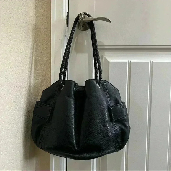 Cole Haan Black Leather Double Handle Side pockets  Shoulder Bag Purse - Picture 4 of 15